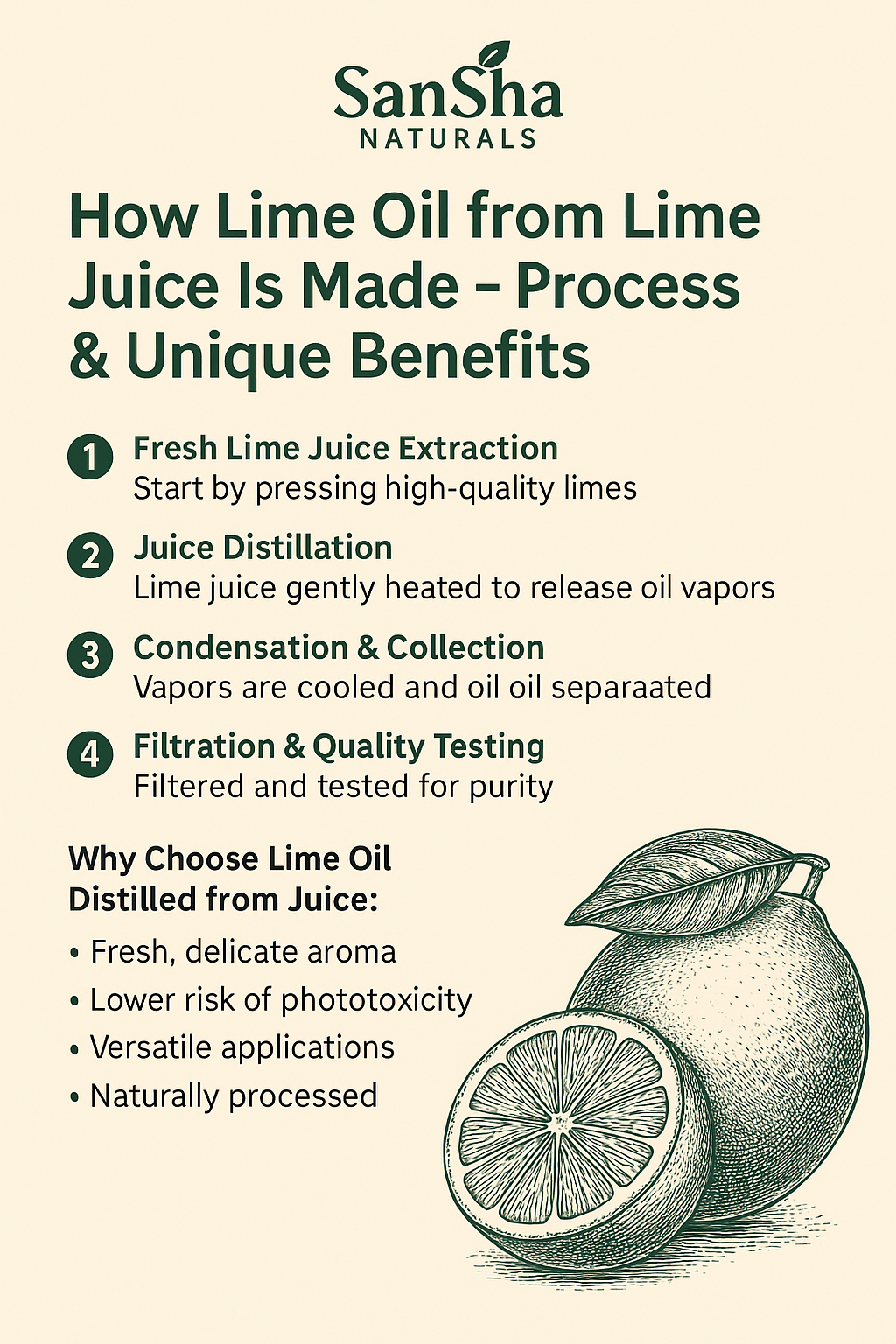 How Lime Oil from Lime Juice Is Made – Process & Unique Benefits | SanSha Naturals